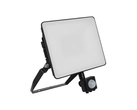 V-TAC 10W LED projektør med PIR sensor og sort aluminiumshus, vist med justerbart monteringsbeslag.