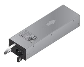 Ubiquiti EdgePower strømforsyning til EP-enheder, 54 V og 150 W DC, med sølvfarvet kabinet og stik.