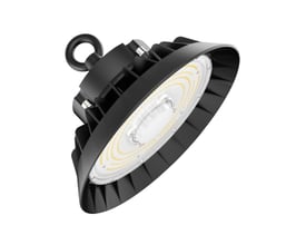 LEDlife 100W Sensor High Bay med ophængsøje, viste lysdioder og aluminiumskabinet, set fra siden.