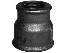 Georg Fischer formmuffe af blødstøbt støbejern med indvendigt gevind i 2" og ½" størrelse, ubehandlet overflade.