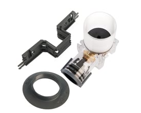 Roth QuickBox til pladevæg, komplet sæt med 15mm diameter, vist med diverse monteringsdele og en grå plastring.