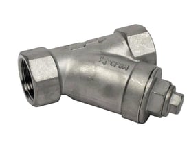 Snavssamler i syrefast 316 rustfrit stål med 1 1/4" gevind og 1 mm maskevidde.