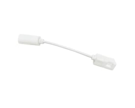 10 cm mellemstykke til 16x16 RGB Neonflex, 230V, fremstillet af hvidt plastik med stik i begge ender på en hvid baggrund.