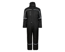 Lyngsøe Rainwear vinterkedeldragt LR7033 i sort, størrelse 5XL, med aftagelig hætte og reflekterende detaljer for øget synlighed.