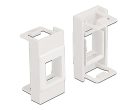 Hvid DeLock Easy 45 modulholder til Keystone med firkantet åbning, vist fra to vinkler.