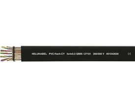 Skærmet Helukabel PVC fladkabel med 8 ledere af 1,5 mm2 på sort baggrund, mærket 300/500V.