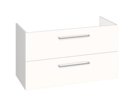 Dansani Mido+ Lotto vaskeskab i hvid højglans med to skuffer og integrerede greb, måler 57,6x100x44 cm.