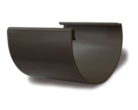 Plastmo samlestykke i grafit til 12" tagrende med en diameter på 144 mm, vist fra siden.