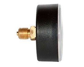 Manometer med 63 mm diameter og bagudvendt 1/4" messing tilslutning, der måler 0-4 bar tryk.