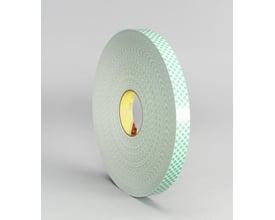 En rulle af 3M 4032 dobbeltklæbende skumtape, 19 mm bred og 66 meter lang, præsenteret på en lys grå baggrund.