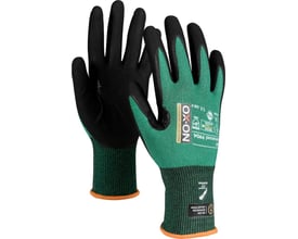 Bagside af Boisen Safety Advanced 9904 skærehandsker i størrelse 12, der viser den grønne, ribbede manchet og sorte fingre.