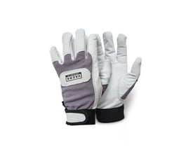 Tech Solid teknikerhandske i gedeskind og gråt tekstil, str. 9, med velcrojustering ved manchetten og synligt VAERK logo.