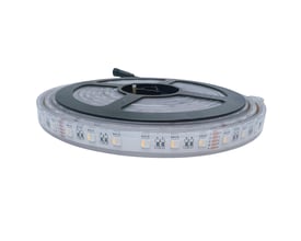 LEDlife RGBW Sauna LED strip rullet op på en sort holder, med synlige LED-dioder og mærkning for DC24V og farvekoder.