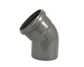 Nicoll Friaphon 52mm 45° bøjning i grå plast, med rillede samlinger og synligt Nicoll logo.