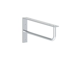 Dansani konsol i poleret krom stål med mål 42x15x3 cm, designet til hylder og opbevaring på hvid baggrund.