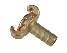 Guld-galvaniseret klo-kobling 1/2" med indbygget gummipakning og ribbet slangestuds for sikker slangetilslutning.