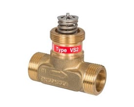 Detaljebillede af Danfoss VS2-20 ventilens indre mekaniske dele, med synlig fjeder og spindel.