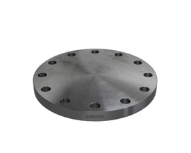 Indura blindflange, 360 mm diameter, med 12 bolthuller og PN25 trykklasse, med synligt Indura logo i gråtoner.