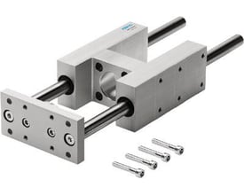 Festo guide unit FENG-32-160-KF i metal med fire styrestænger og fire monteringsbolte.