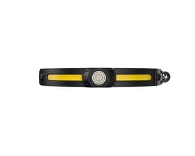 Ironside genopladelig pandelampe med gul LED-stribe og rund lampe i midten, set lige forfra.