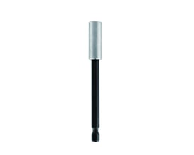 Ironside bitsholder til 1/4" bits, 100 mm lang, med magnet og holdering, vist lodret med sekskantet skaft.
