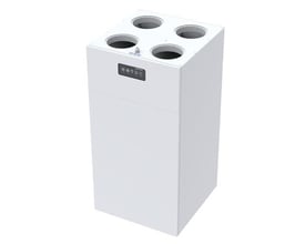 Dantherm HCV460 P2 ventilationsanlæg til vægmontering, hvid model med fire cirkulære luftudtag og betjeningspanel på fronten.