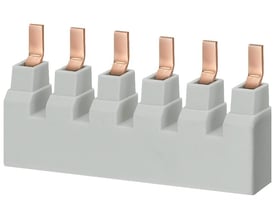 Siemens SENTRON 5ST3 stiftskinne med 16 mm2 tilslutning til 2x3-faset brug, lavet af gråt plast med kobberterminaler.