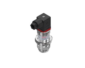 Danfoss MBS 4010 tryktransmitter, viste en mærkat med 'Made in China' og en QR-kode, monteret på en 1" G tilslutning.
