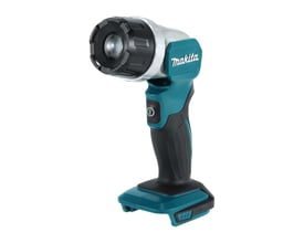Makita 18V akku LED lampe uden batteri, viser lampehovedet med zoom-ring og ergonomisk greb.