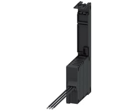 Siemens sikringsmodul 3RM1, sort, IP20, uden sikringer, vist med tre kabler tilsluttet.