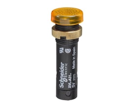 Gul lysdiode fra Schneider Electric med sort frontring og fremskudt LED, 24V.