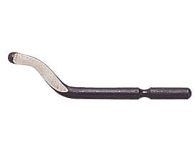Nærbillede af Shaviv afgraterkniv E100 HSS, viser den skarpe HSS-klinge og det ergonomiske skaft til afgratning.