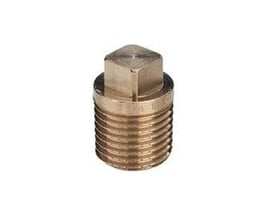 En Viega messing prop med R-gevind og firkant måler 1 1/4", præsenteret isoleret på hvid baggrund.