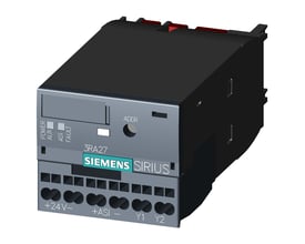 Siemens AS-i-funktionsmodul 3RA2712-2AA00 til direkte start, set skråt forfra med synlige klemmer og betjeningsfelter.