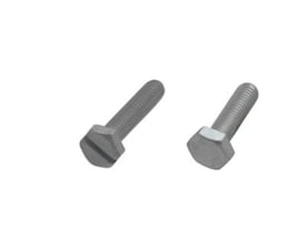 To Walraven stålsætskruer M10 med en længde på 26,4 mm og elforzinket overflade, vist på hvid baggrund.