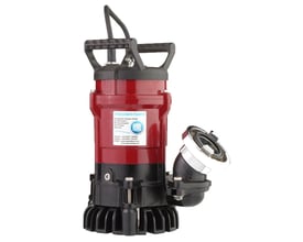 Kraftig 230V entreprenørpumpe med 750W motor, 350 l/min kapacitet og 2" Storz tilslutning, vist på hvid baggrund.
