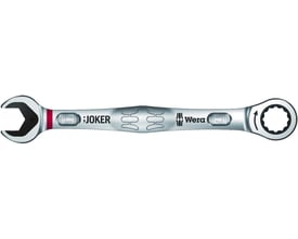 Detalje af Wera Joker 17mm ringskraldenøgle, der fremhæver den røde markering ved gaflen og indgraveringen af 17mm størrelsen.