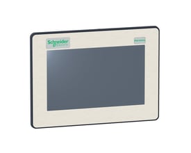 Schneider Electric HMIDT35X 7" touchskærm med Harmony-logo og lys beige ramme, designet til industrielle brug.