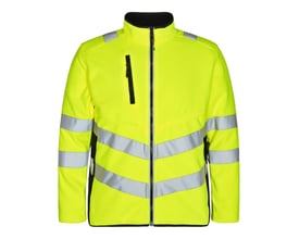 Engel Safety fleecejakke 1192 High-Vis i gul og sort, str. L, vist forfra med lynlås og refleksstriber på ærmer og krop.