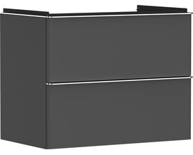 Hansgrohe Xelu Q vaskeskab i mat diamantgrå med to skuffer og integrerede greb, viser skabet fra siden.