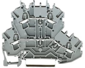 Nærbillede af Wago gennemgangsklemme, viser den interne konstruktion med fjedertilslutning for 2,5mm² ledere.