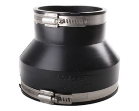 Fernco kobling i sort gummi med metalbånd til rørdimensioner 65-76 mm og 75-88 mm.