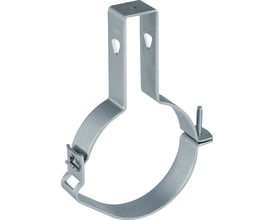 Nærbillede af Geberit Pluvia rørbærer, viser metallet, M10 gevind og justeringsmekanisme med skrue.