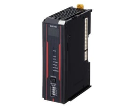 Omron SL5700 sikkerhedsstyring med CIP-S og EtherCAT, vist frontalt med LED-indikatorer og indstillingsknapper.