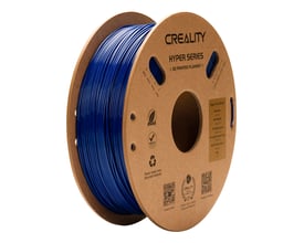 Blåt Hyper PETG-filament fra Creality på en brun spole, set skråt forfra; filamentet er 1,75 mm og sælges i 1 kg.