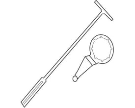 IFÖ TREVI nøgle til udvendige cisterner, med T-greb og en runddel med tænder. Illustration i sort/hvid.