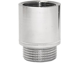 KK Sourcing forkromet messing haneforlænger på 30 mm med G3/8" indvendigt og udvendigt gevind, viser skinnende kromoverflade.