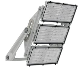 LEDVANCE Floodlight Max asym LED-projektør med tre rektangulære lysmoduler og gråt monteringsbeslag, 227700 lm og 1800 W.