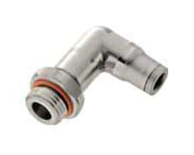 Parker RF vinkel i rustfrit stål 316L med Ø4 mm ydre diameter og M5 gevind, der overholder ROHS standarder.