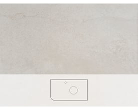 Svedbergs Poem Soft Jura-bordplade i lys beige nuance med stenmønster og tegning af udskæring til vask.